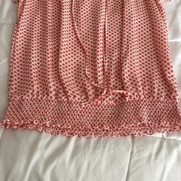 Sami & Jo short sleeve tunic. Sz M White and orange. Ruffle sleeve/Elastic waist - Picture 4 of 7